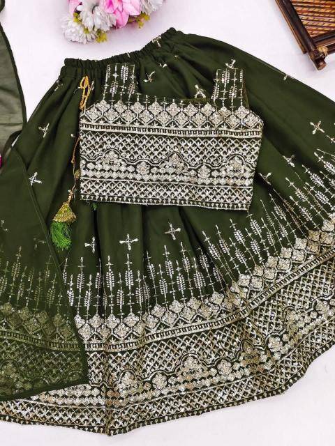 Green Well Georgette green Affordable kidswear in Delhi